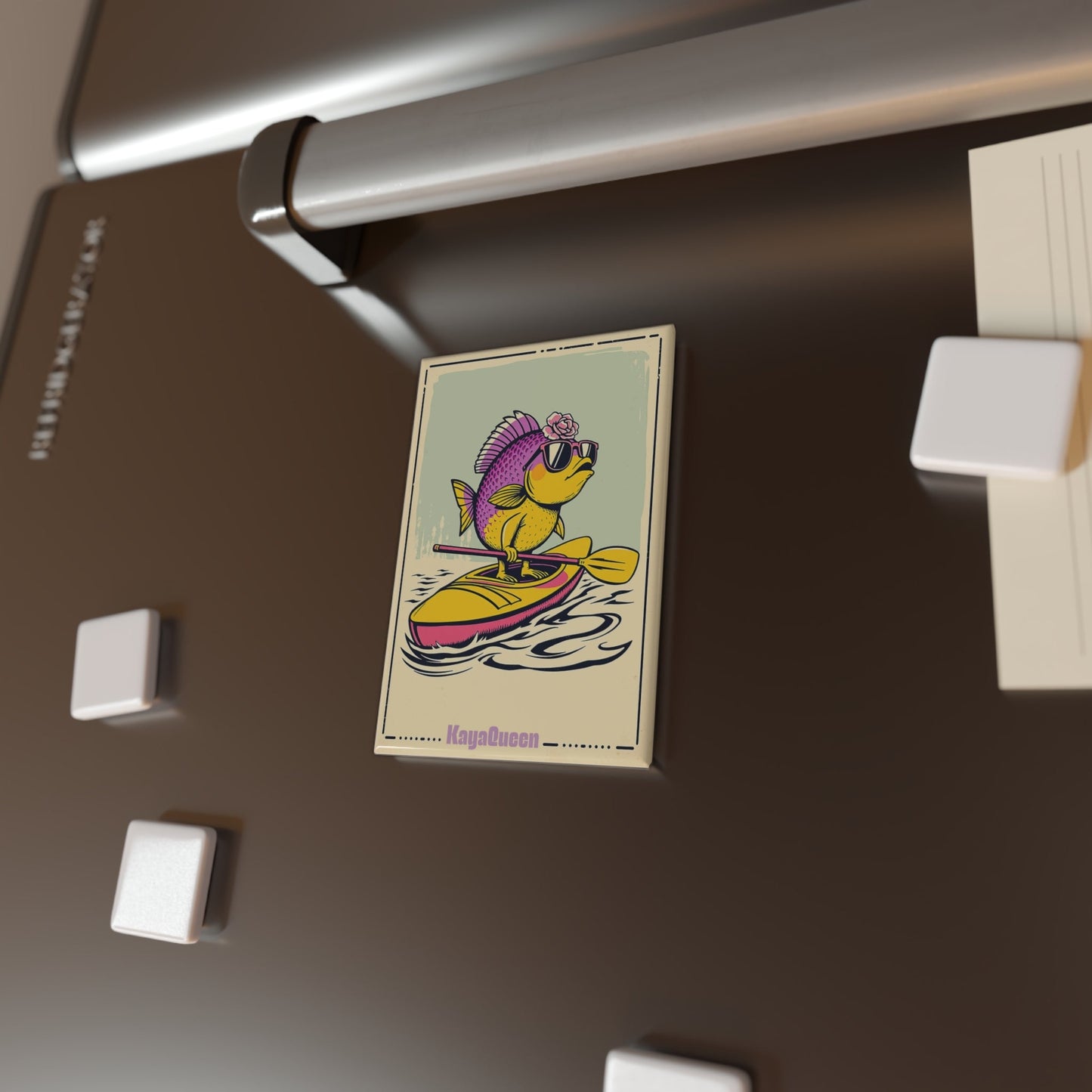 Button Magnet - Whimsical Fish Kayaking, Queen style!