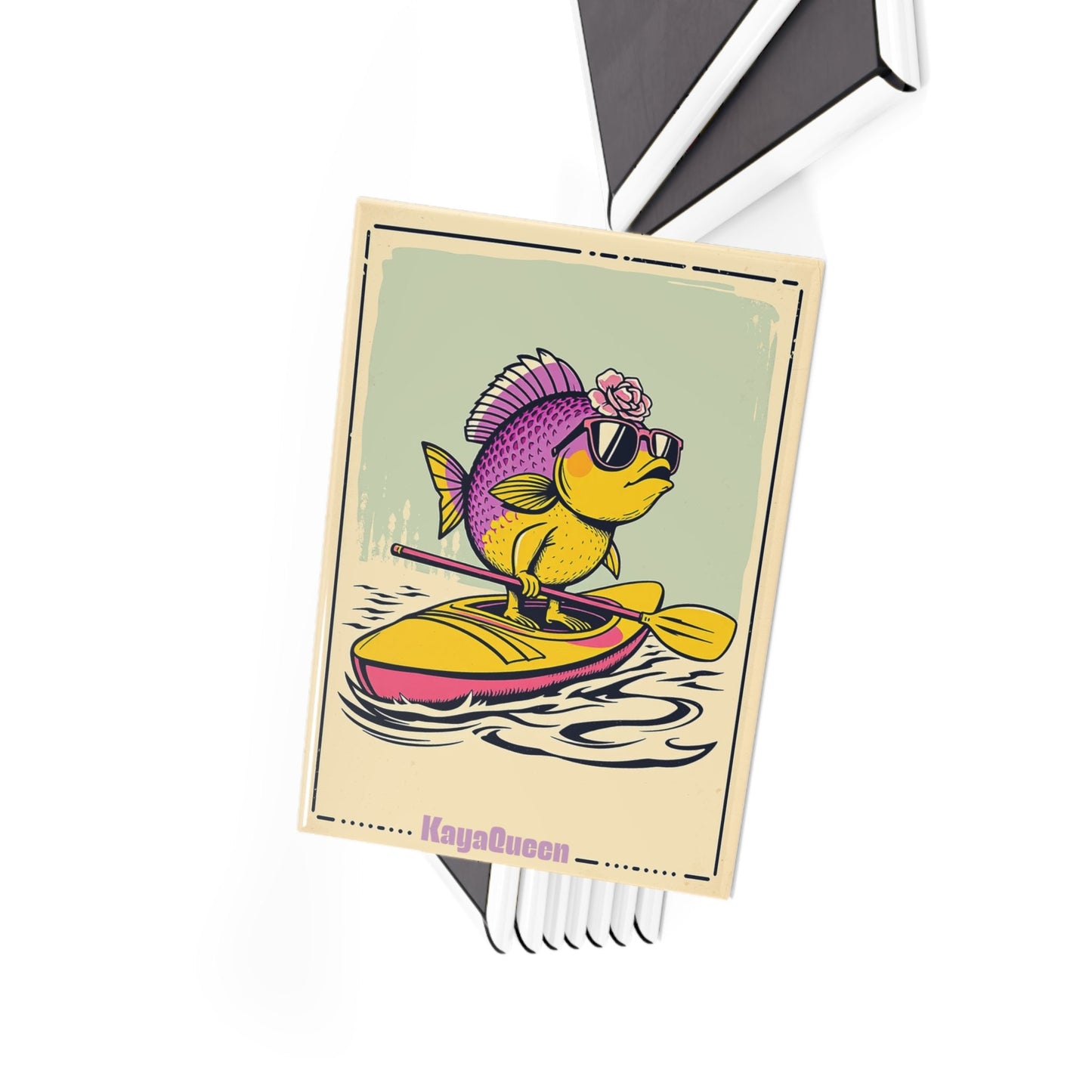 Button Magnet - Whimsical Fish Kayaking, Queen style!