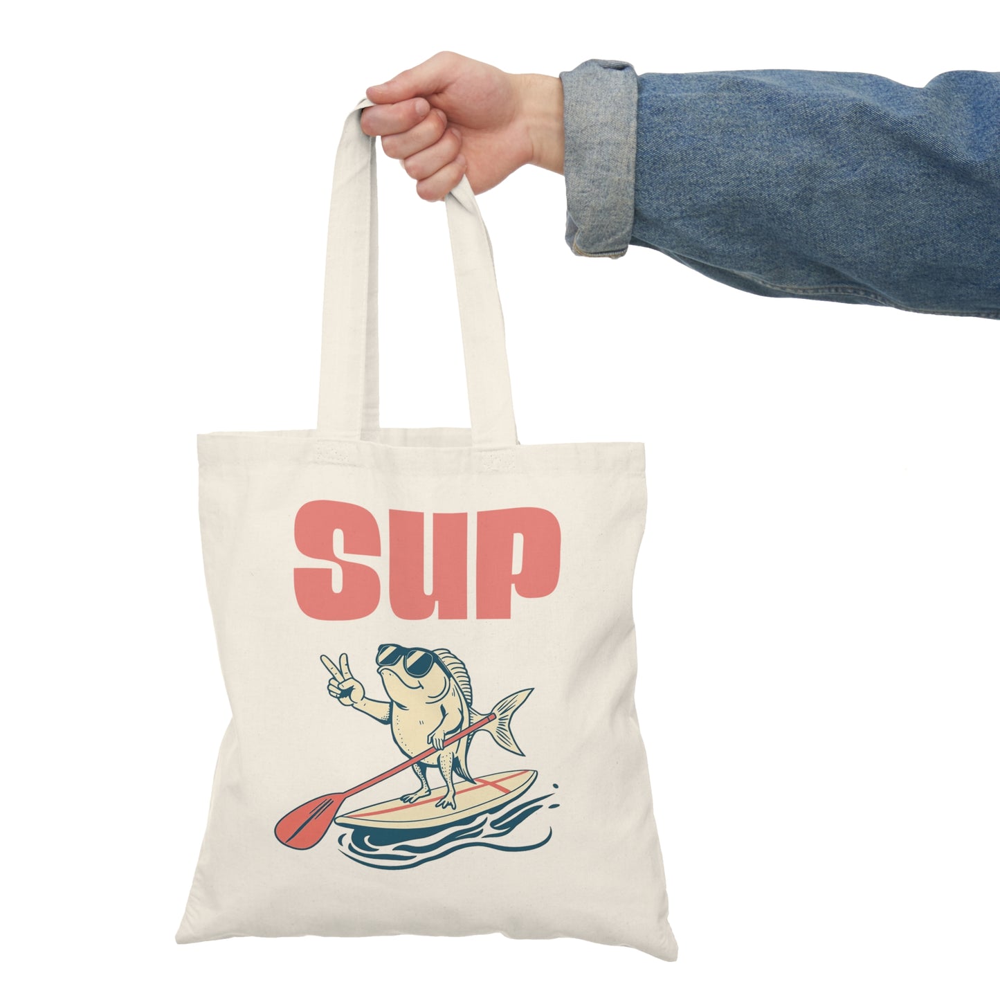 Tote Bag -Funny SUP Fish Natural Perfect for Beach Days & Outdoor Adventures