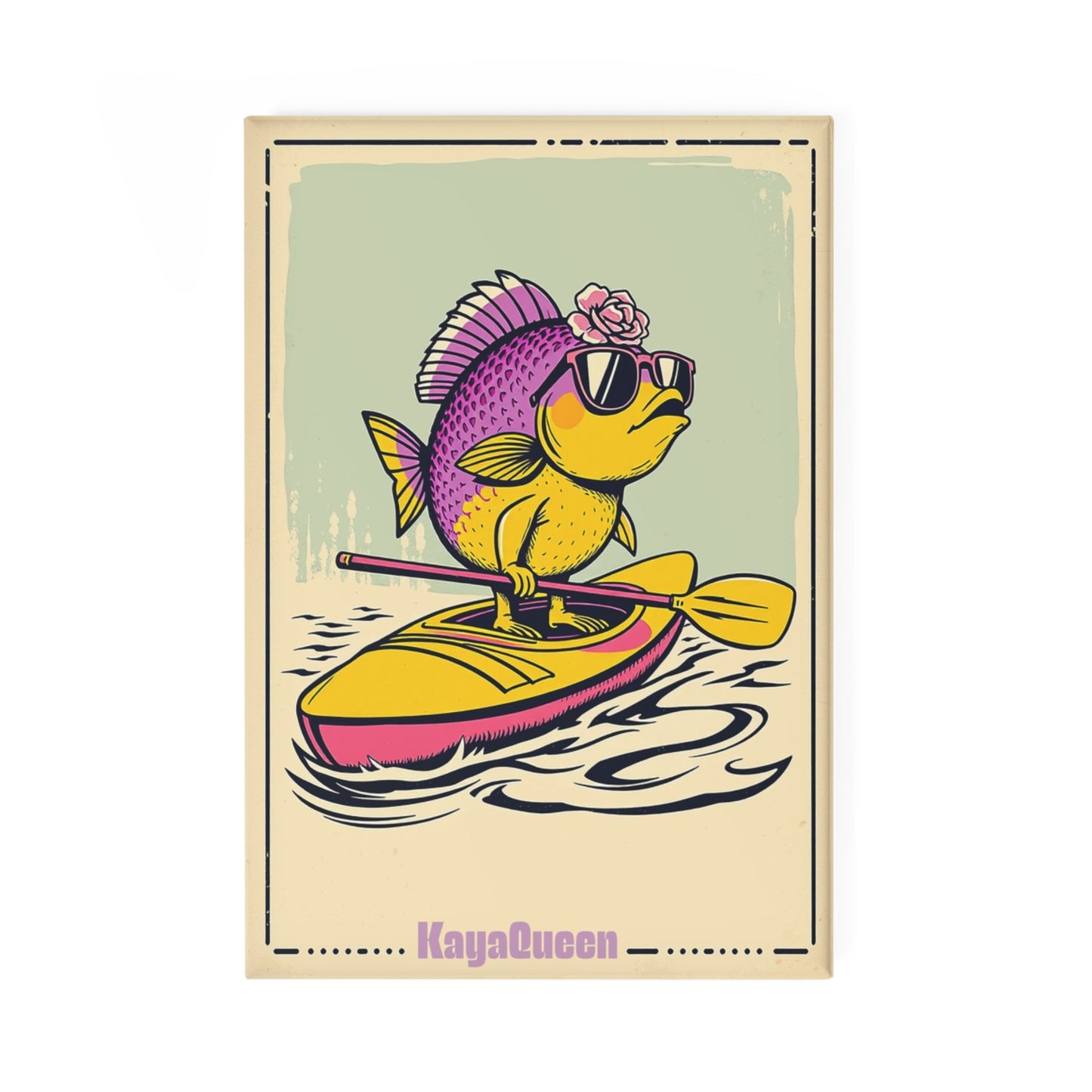Button Magnet - Whimsical Fish Kayaking, Queen style!