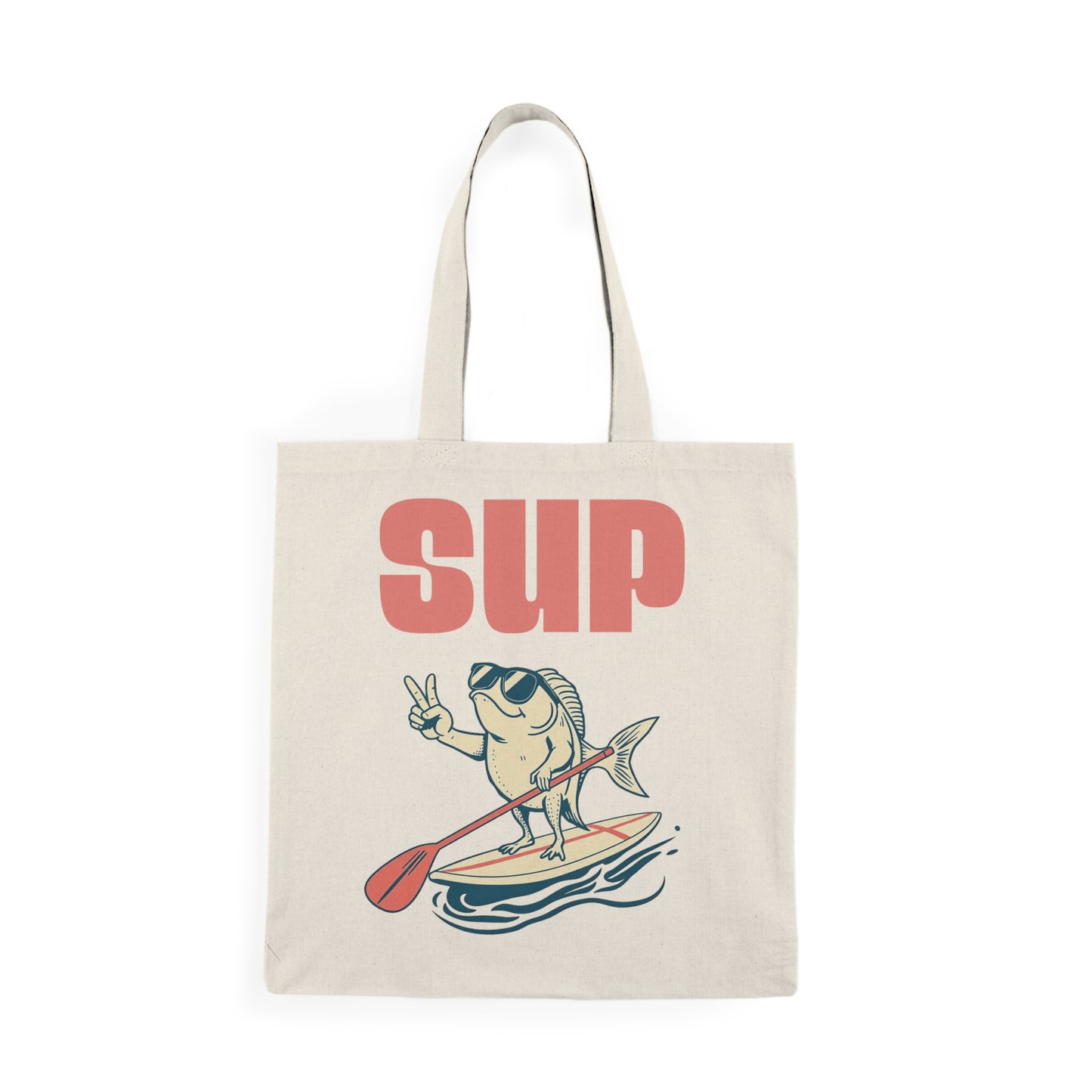 Tote Bag -Funny SUP Fish Natural Perfect for Beach Days & Outdoor Adventures