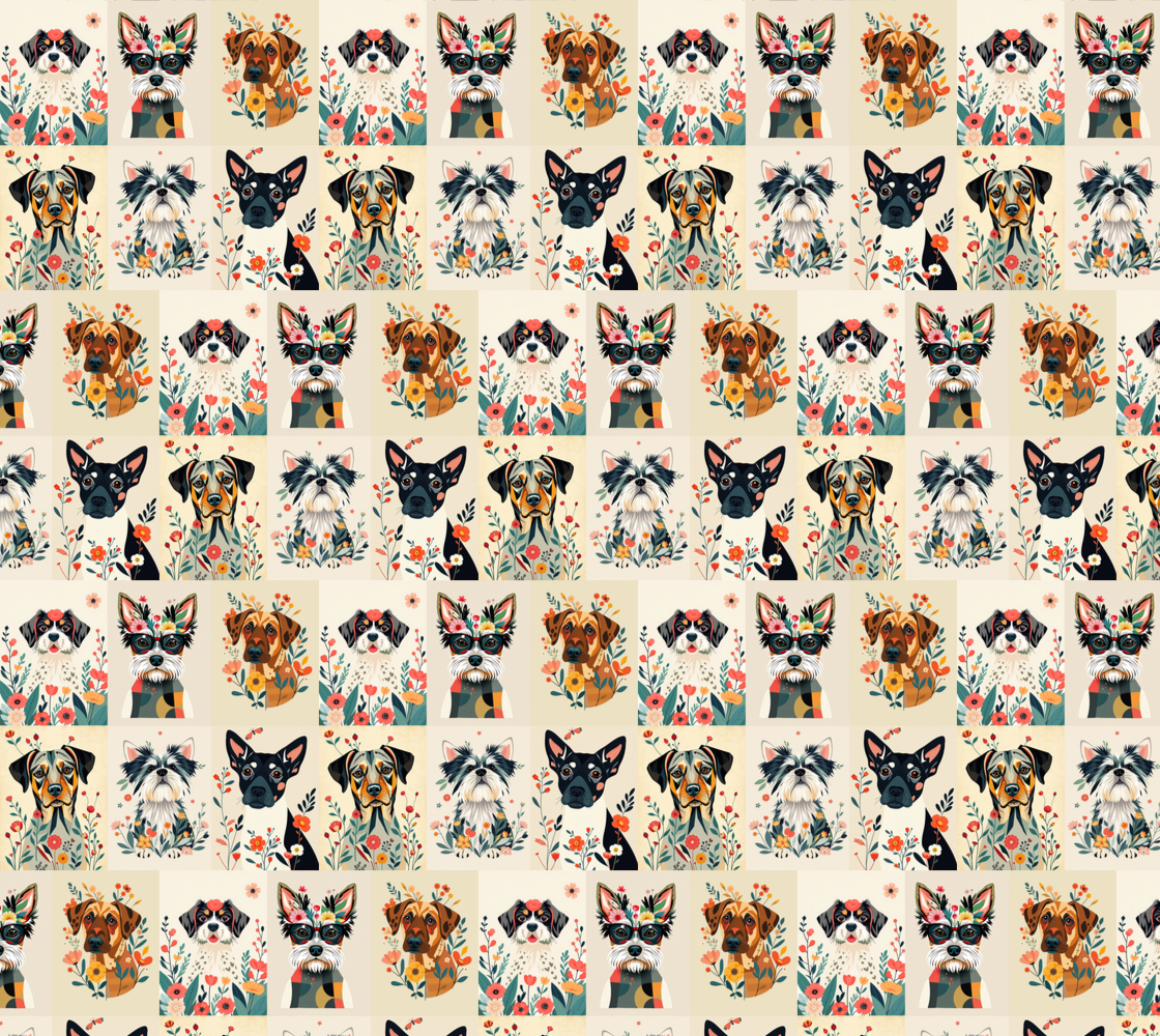 Tissu Collage Art Botanique Chien 100% coton pour projets d'Art, d'Artisanat et de Couture