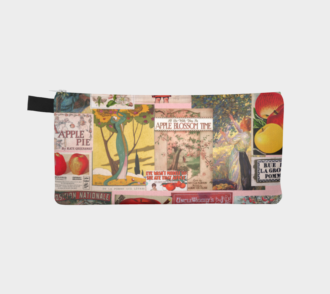 Trousse à crayons ou trousse de maquillage en collage de pommes vintage