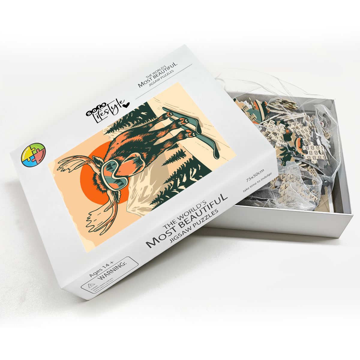 Puzzles en bois 1000 pièces dans Sunset Moose Ski Life