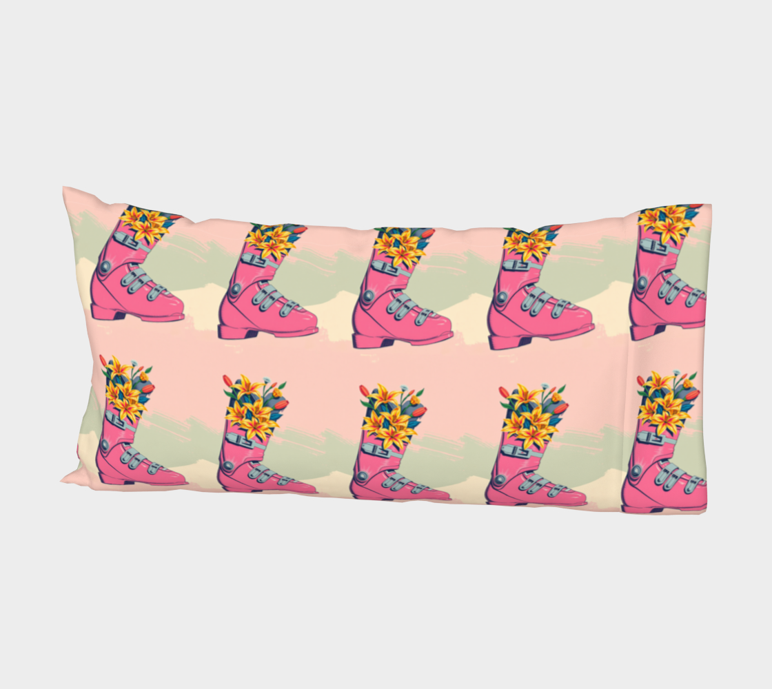 Taie d'oreiller de lit rose motif fleur de botte de ski
