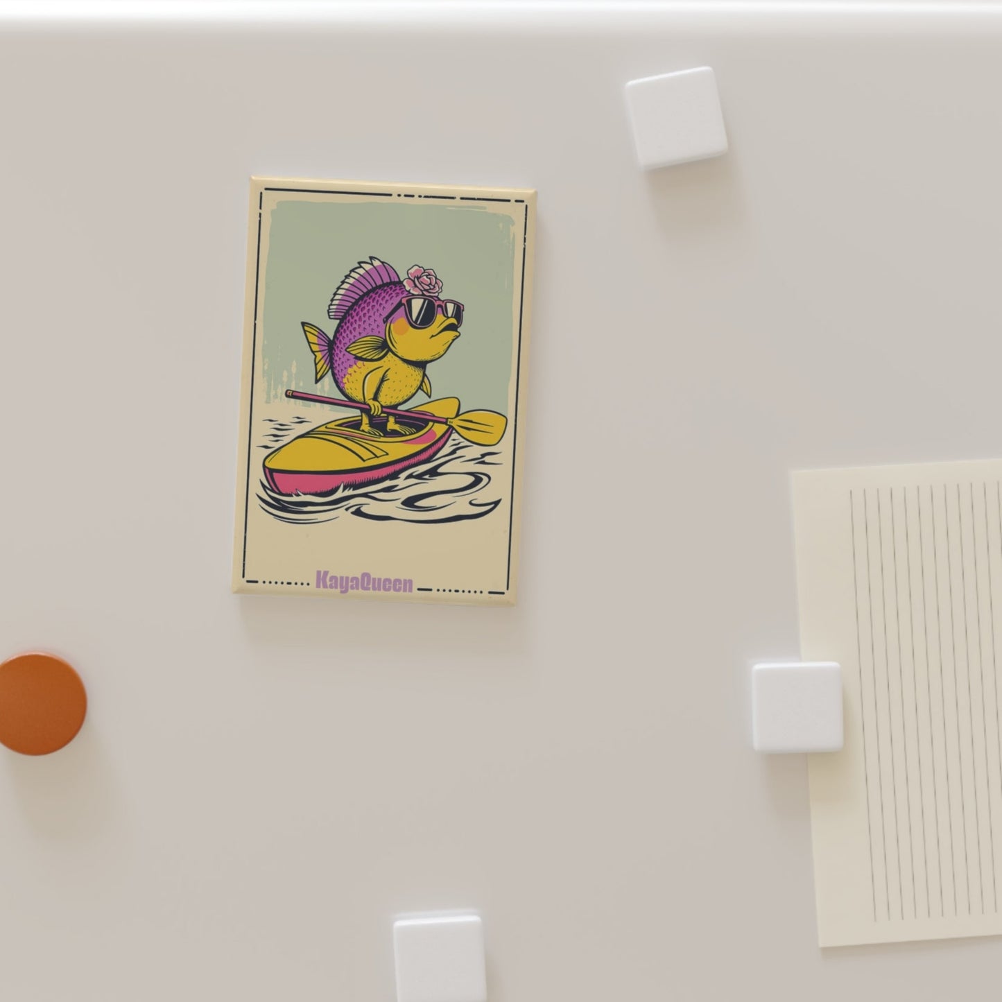 Button Magnet - Whimsical Fish Kayaking, Queen style!