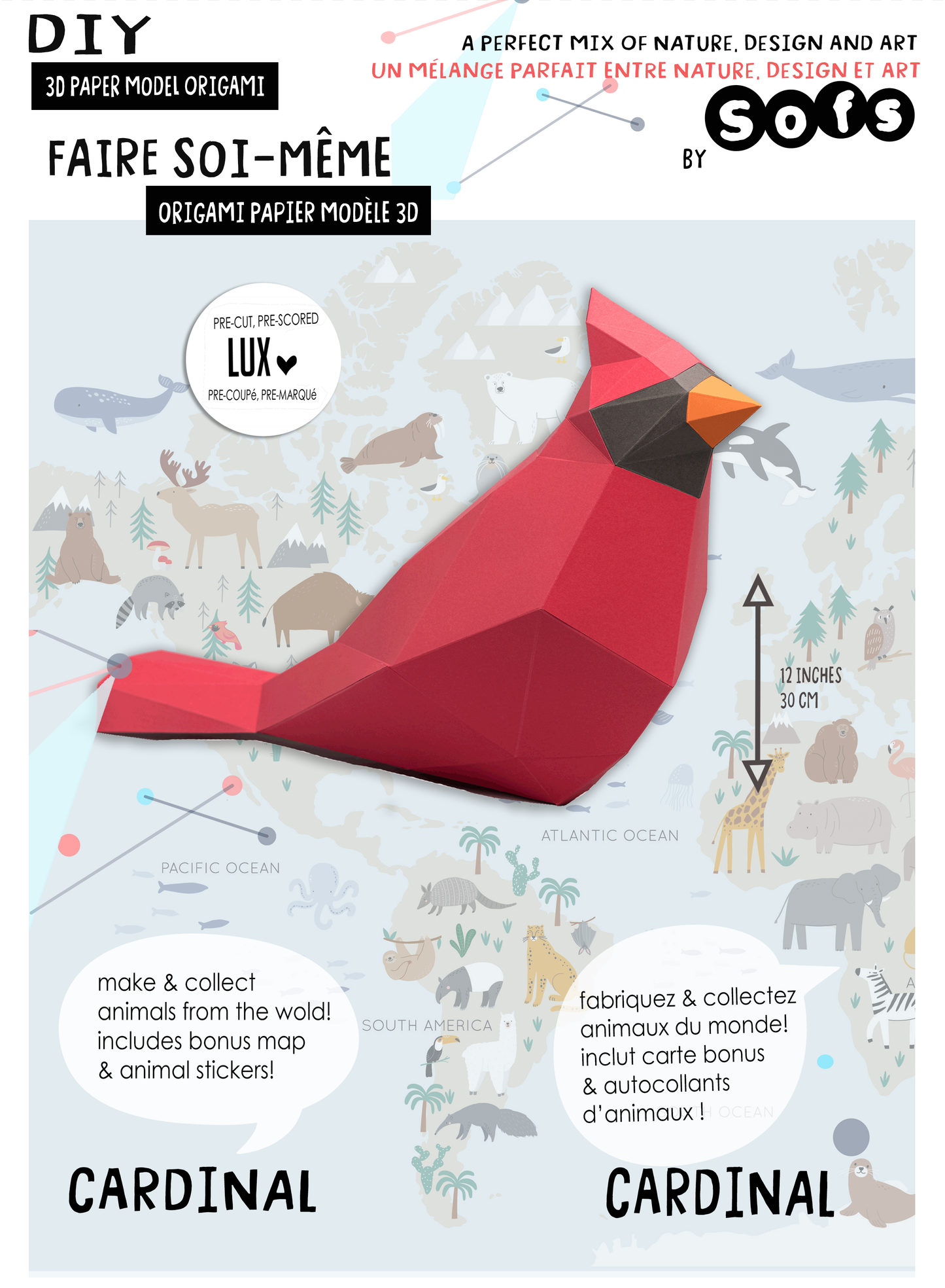 DIY Cardinal 3D Origami paper model Kit