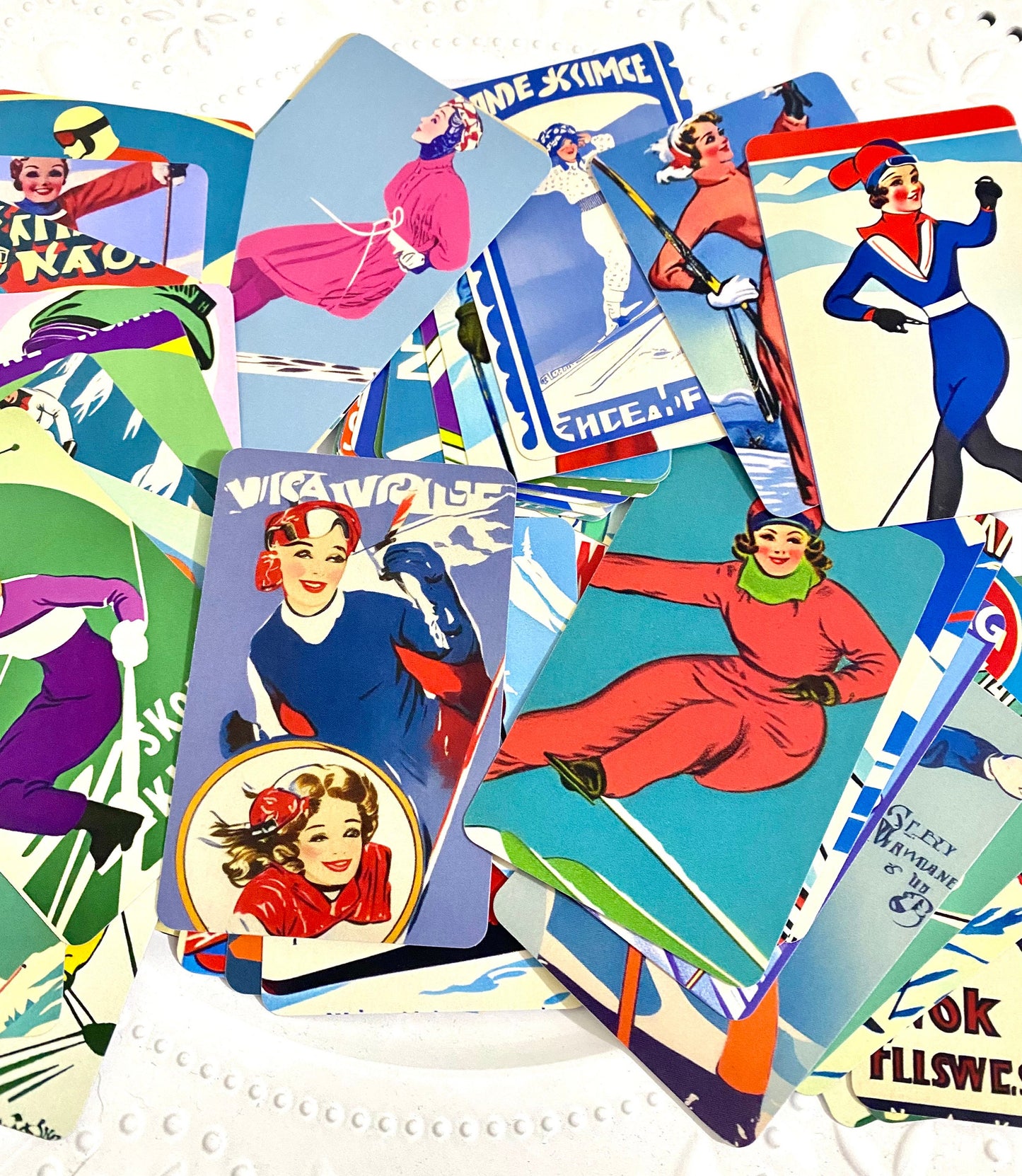Coolest deck of Playing Cards in Vintage Style Ski Ladies. Different graphics Ski Art deck of cards ski lover gift