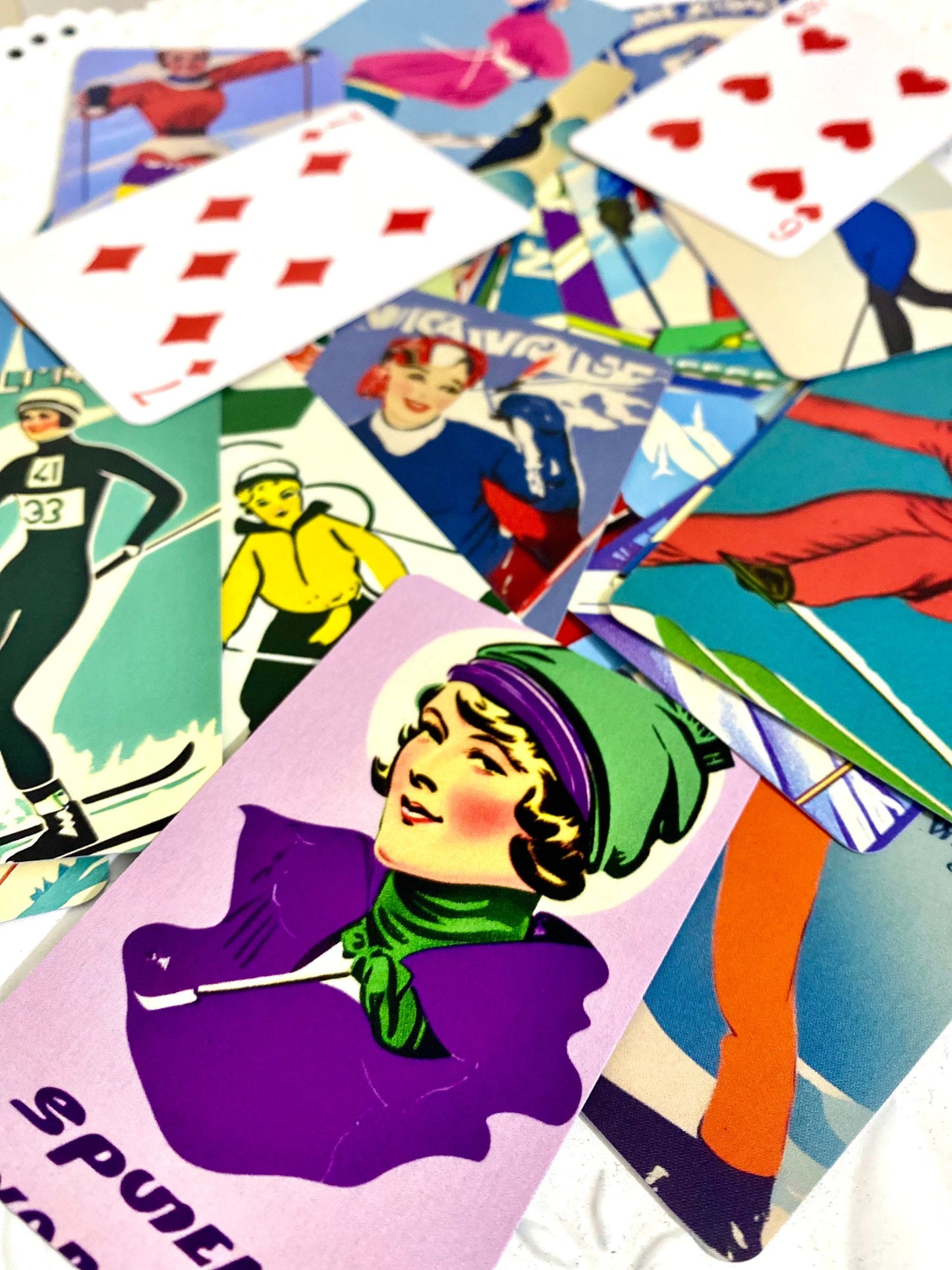 Coolest deck of Playing Cards in Vintage Style Ski Ladies. Different graphics Ski Art deck of cards ski lover gift