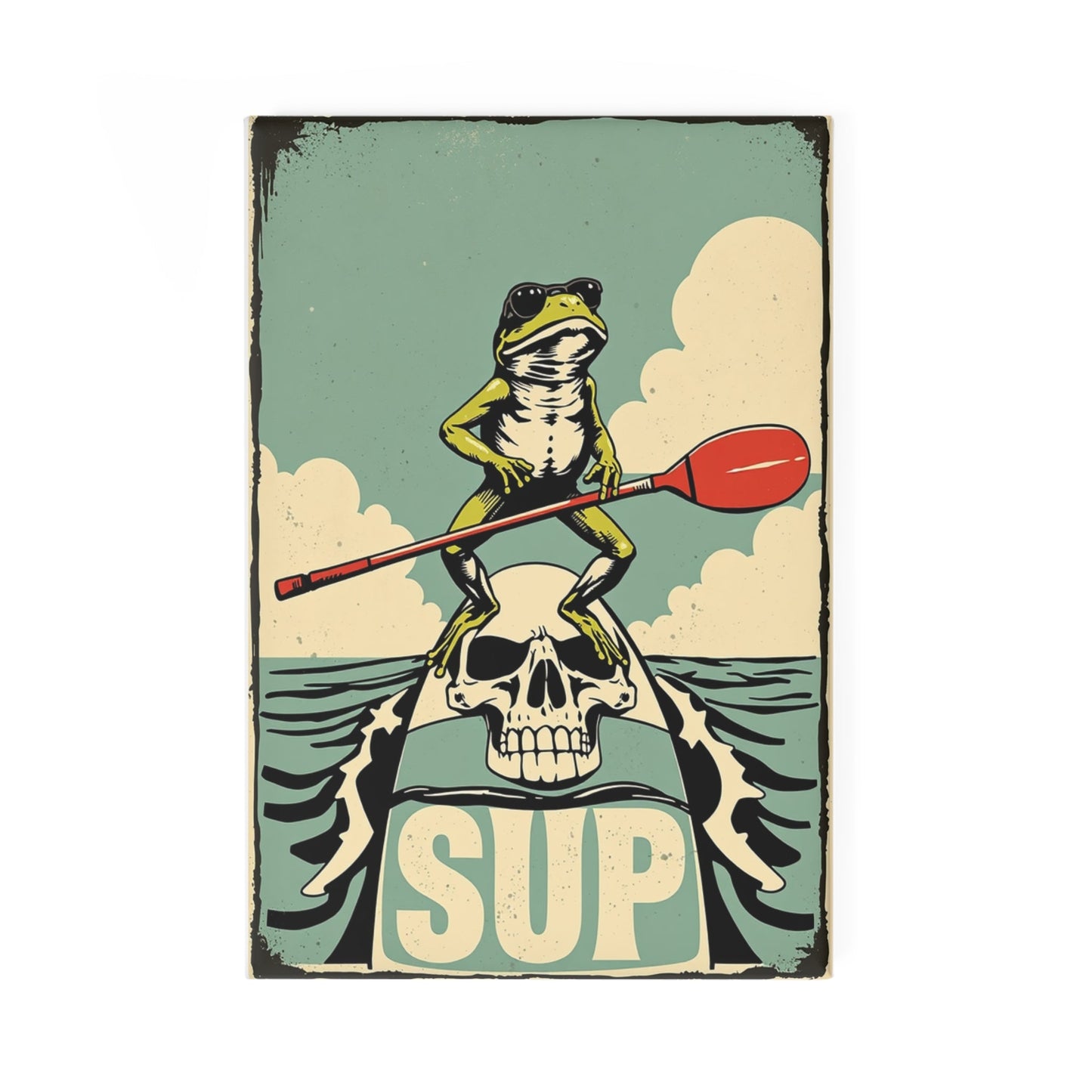 Button Magnet - Vintage SUP Paddle Frog with Skull board (1 & 10 pcs)