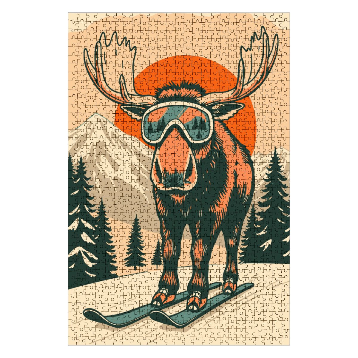 Puzzles en bois 1000 pièces dans Sunset Moose Ski Life