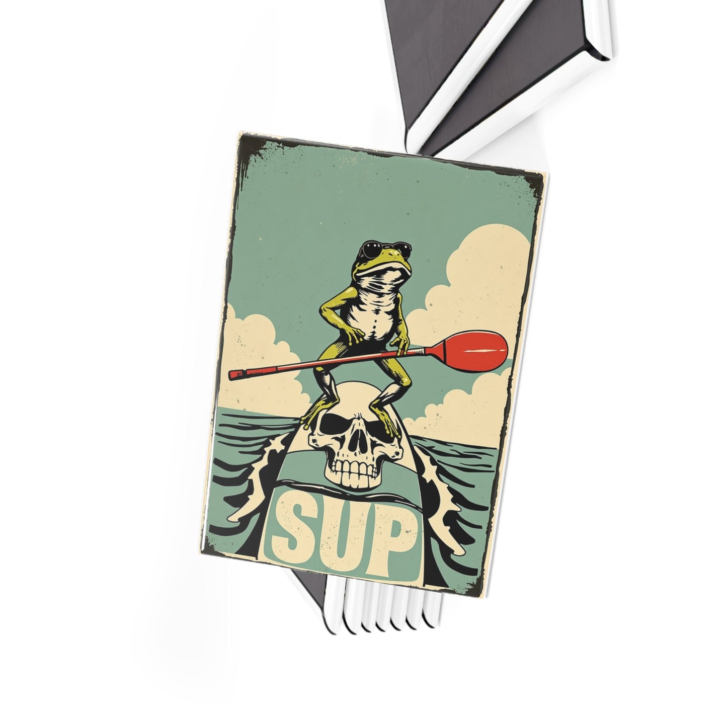Button Magnet - Vintage SUP Paddle Frog with Skull board (1 & 10 pcs)