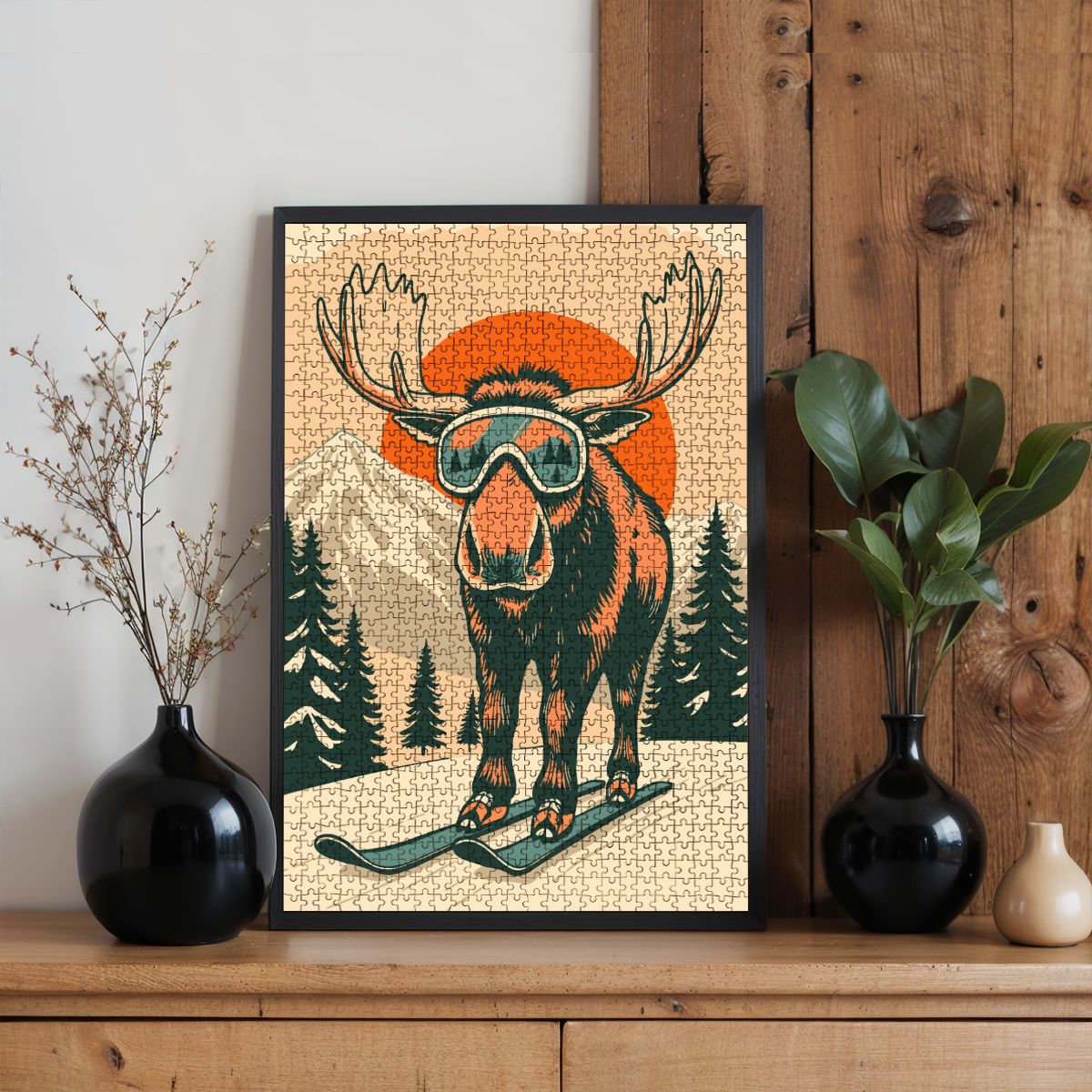 Puzzles en bois 1000 pièces dans Sunset Moose Ski Life