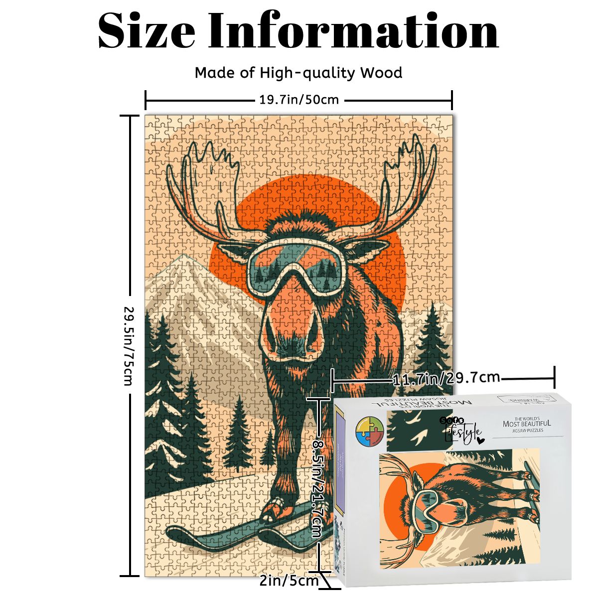 Puzzles en bois 1000 pièces dans Sunset Moose Ski Life