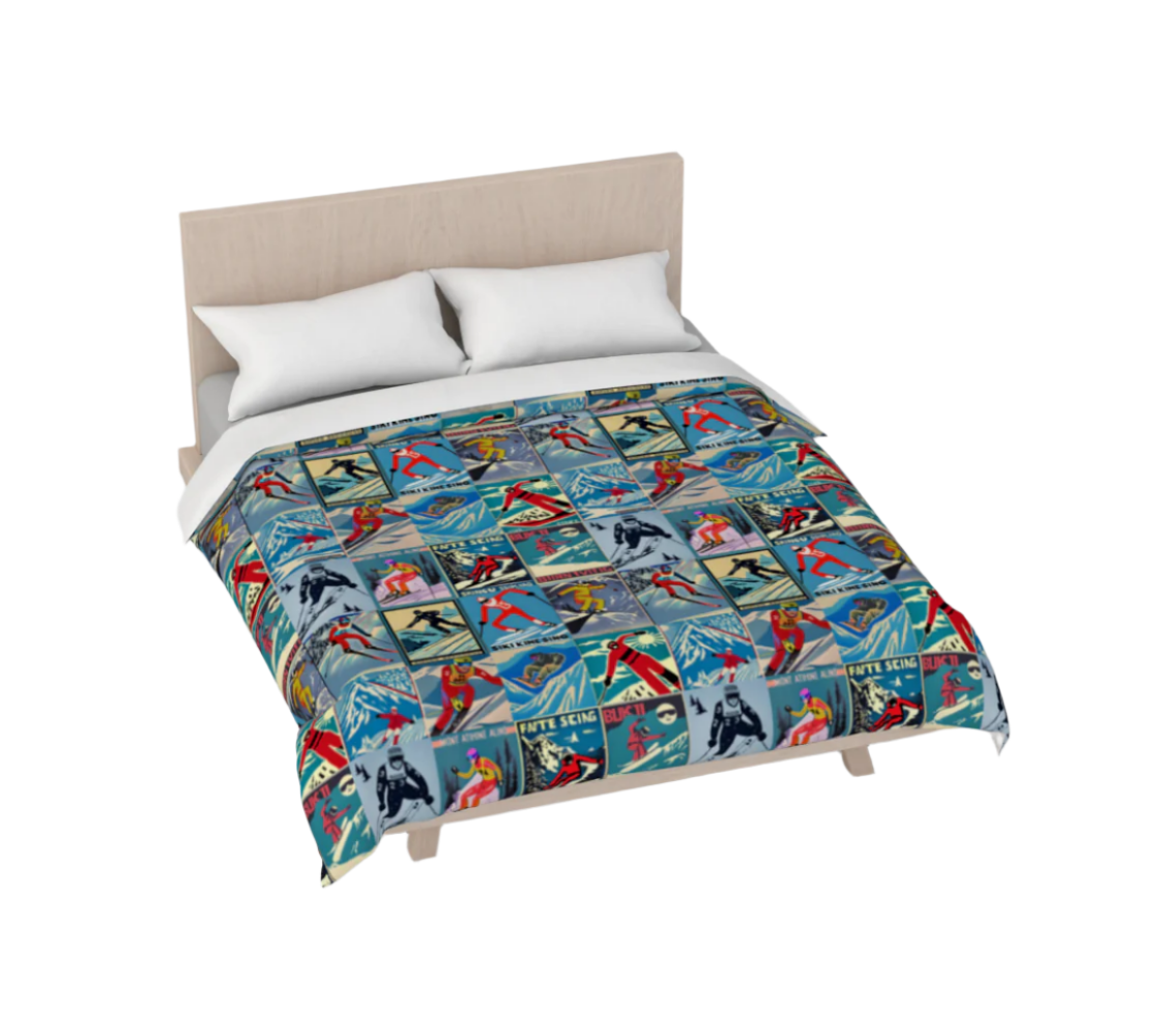 Duvet Cover in Vintage Style men Ski Collage for the nicest sleep. Made of quality 100% cotton in Canada