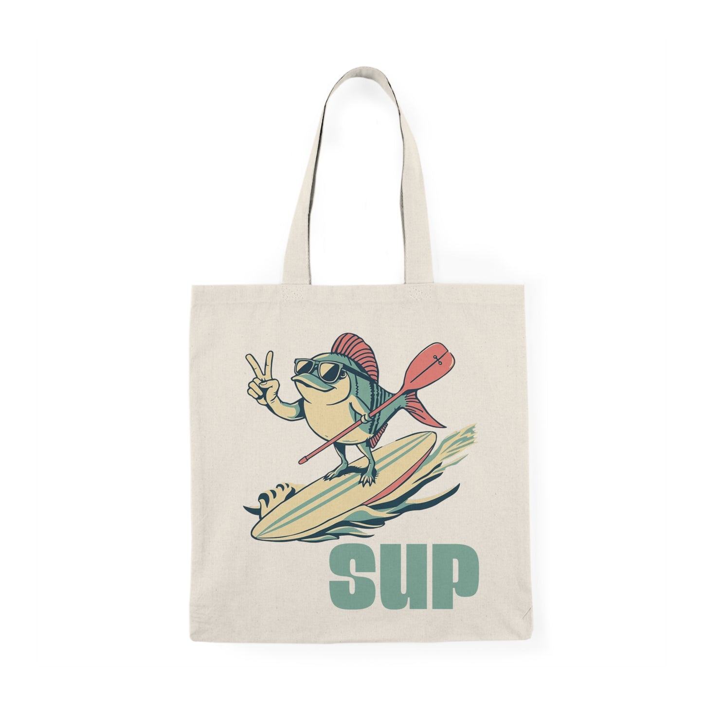 Tote Bag -Funny SUP Fish Natural Perfect for Beach Days & Outdoor Adventures