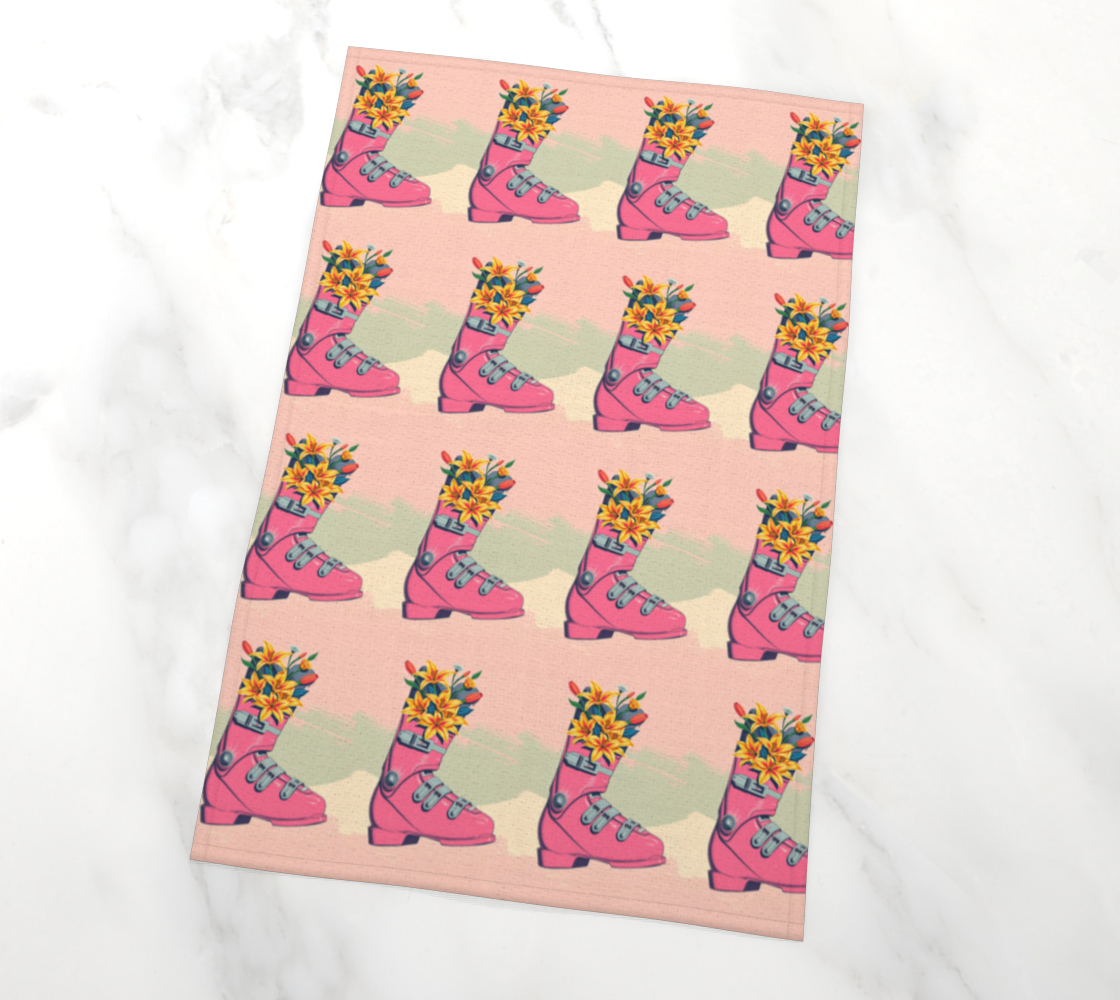 Tea towel Pink Ski boot bloom