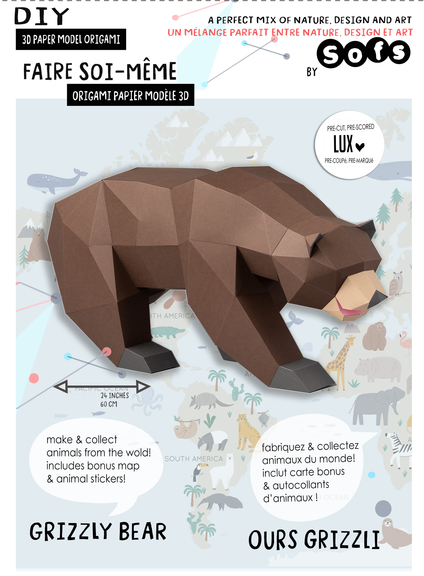 DIY Brown Grizzly Bear 3D Origami paper model Kit