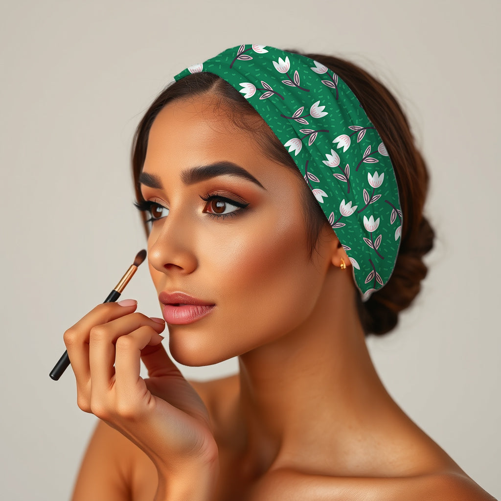 Bandeau ou foulard aux tulipes printanières vertes fabriqué entièrement au Canada, cadeau parfait pour tous