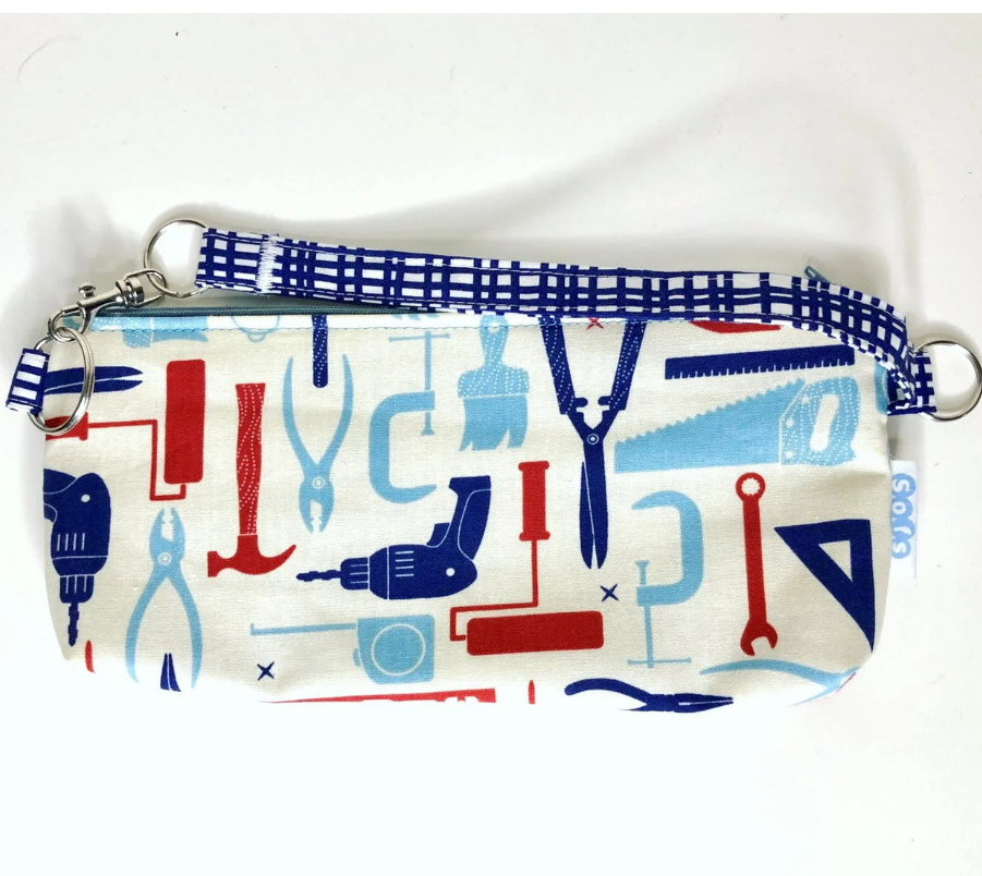 Wristlet, little pouch bag in tool kit print made in Quebec Canada