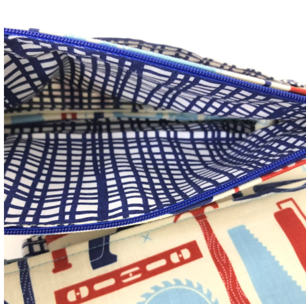 Wristlet, little pouch bag in tool kit print made in Quebec Canada