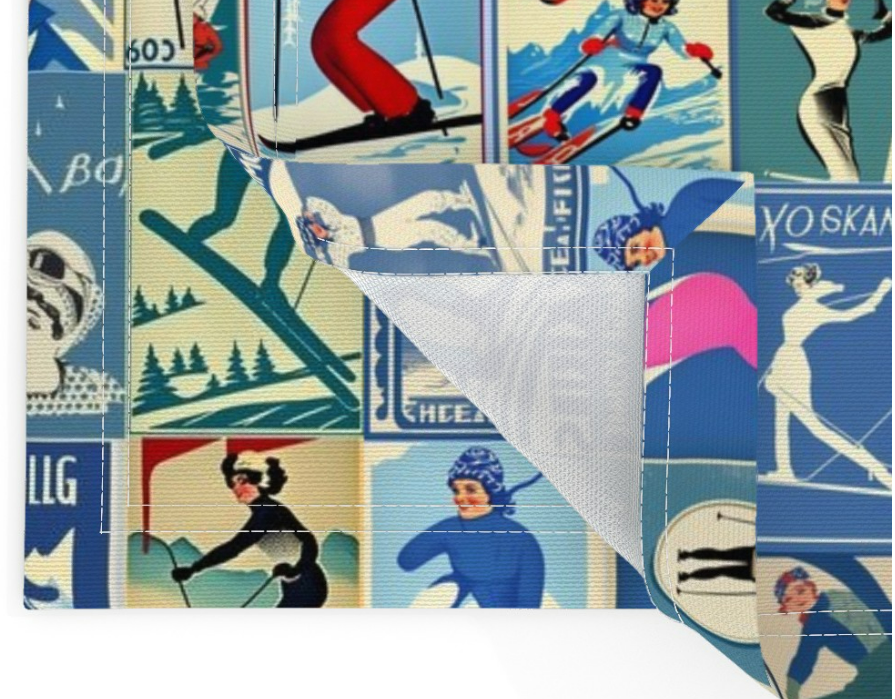 Placemats in Women Vintage inspired Ski Art in Blue You get a set of 2 made with 100% Cotton Linen