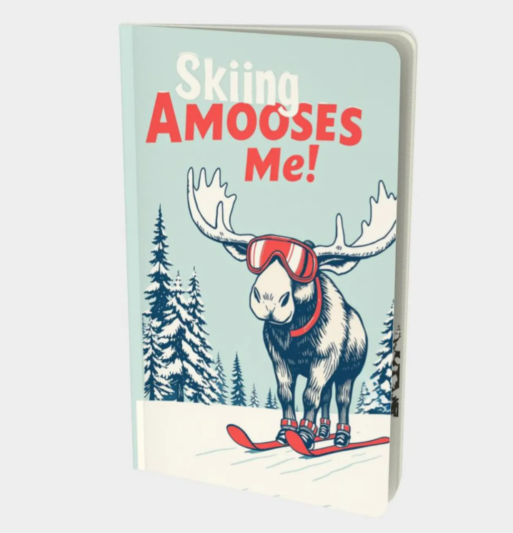 Notebook in Moose Ski Theme for journaling your skiing adventures or use as a photo album
