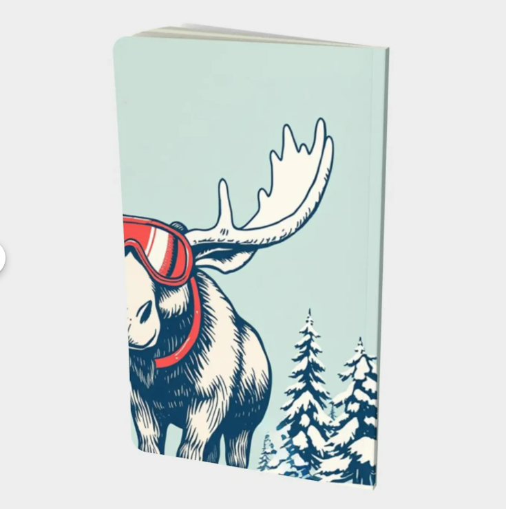 Notebook in Moose Ski Theme for journaling your skiing adventures or use as a photo album