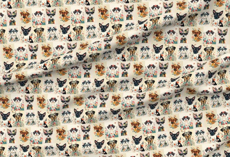 Fabric Botanical Cat Collage Art 100% cotton for Art, Crafts and Sewing projects