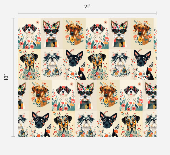 Tissu Collage Art Botanique Chien 100% coton pour projets d'Art, d'Artisanat et de Couture