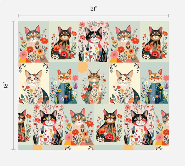 Fabric Botanical Cat Collage Art 100% cotton for Art, Crafts and Sewing projects