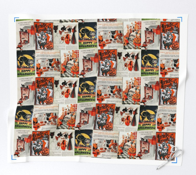Fabric in Vintage book collage Halloween