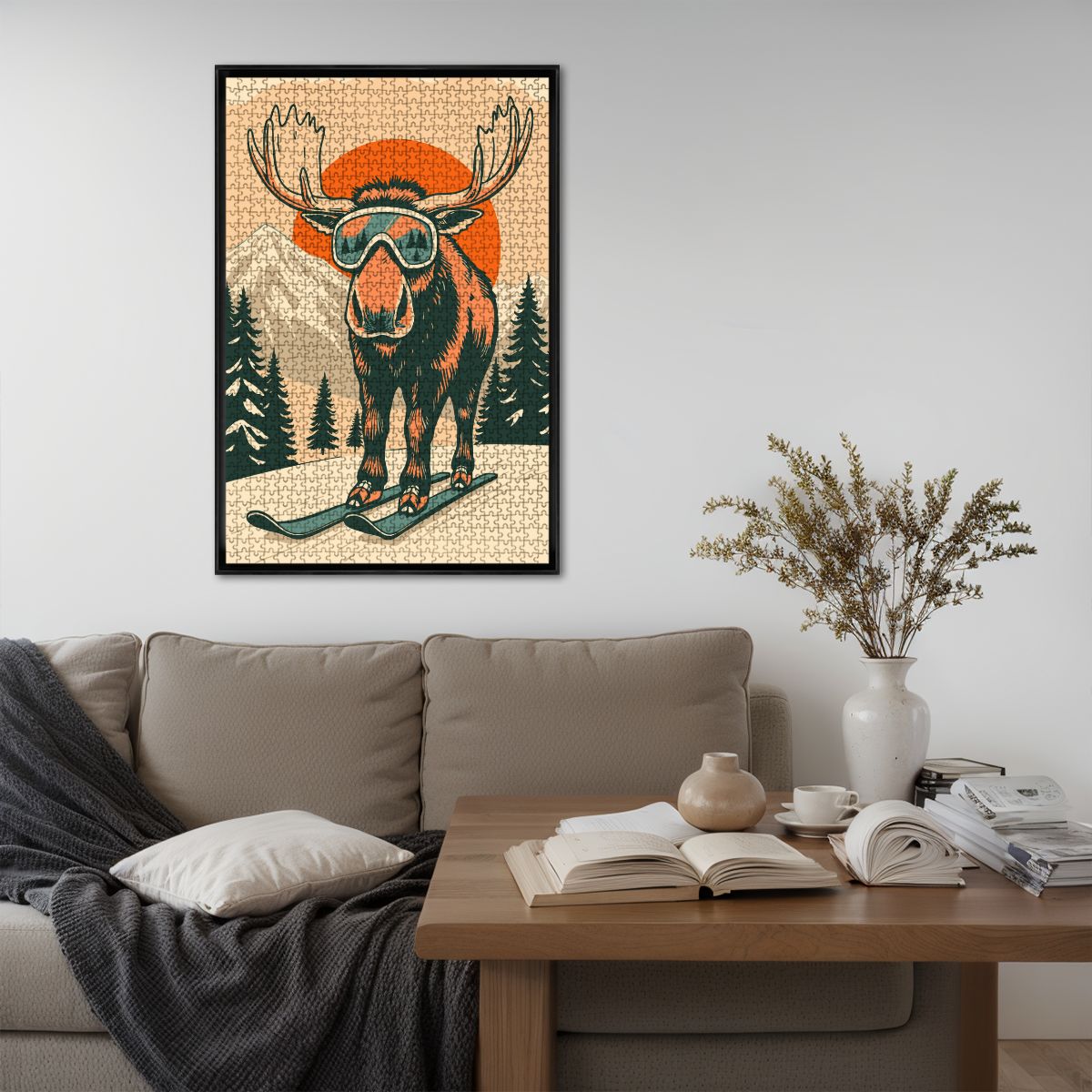 Puzzles en bois 1000 pièces dans Sunset Moose Ski Life