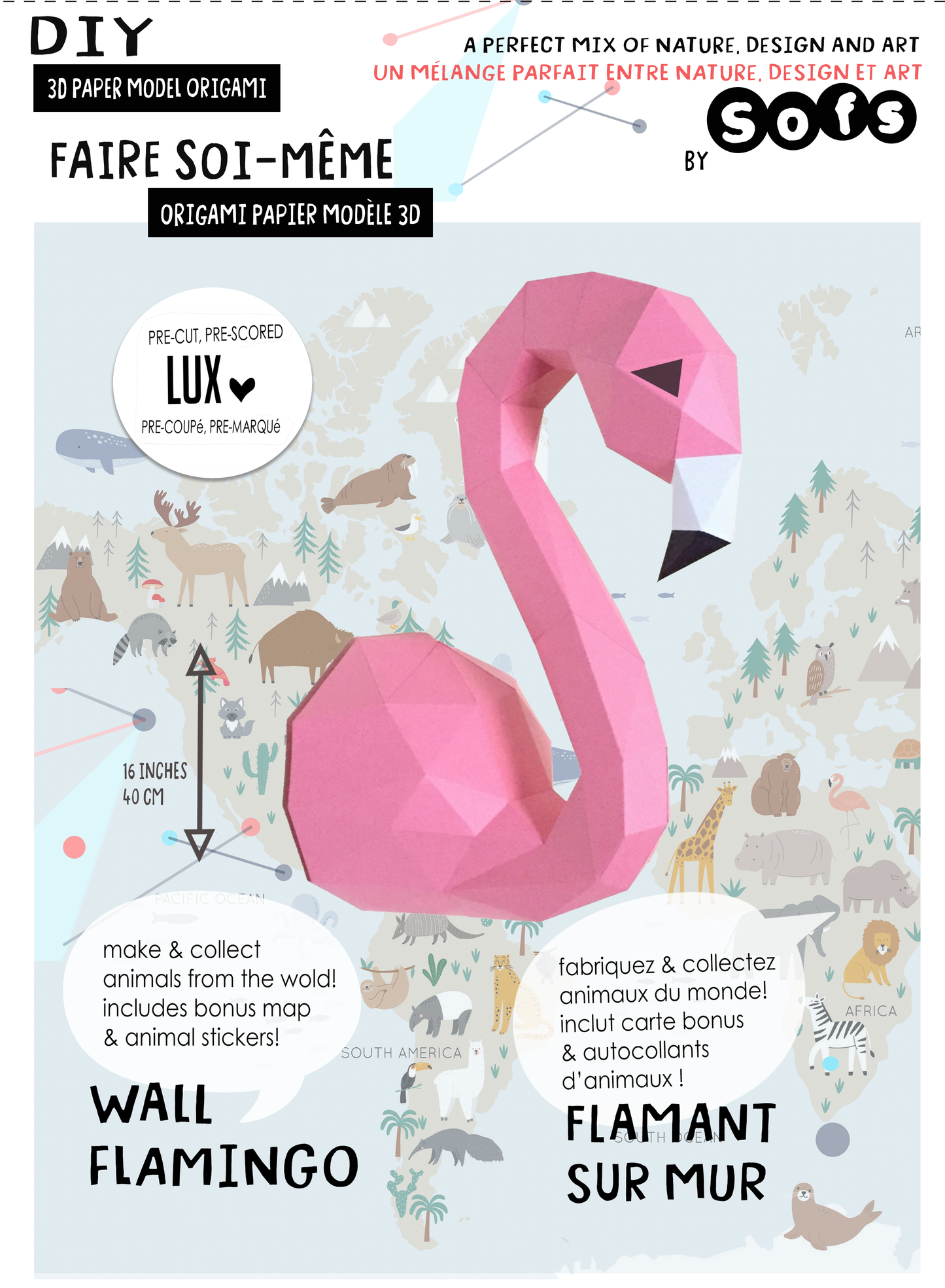 DIY Wall Flamingo 3D Origami paper model Kit