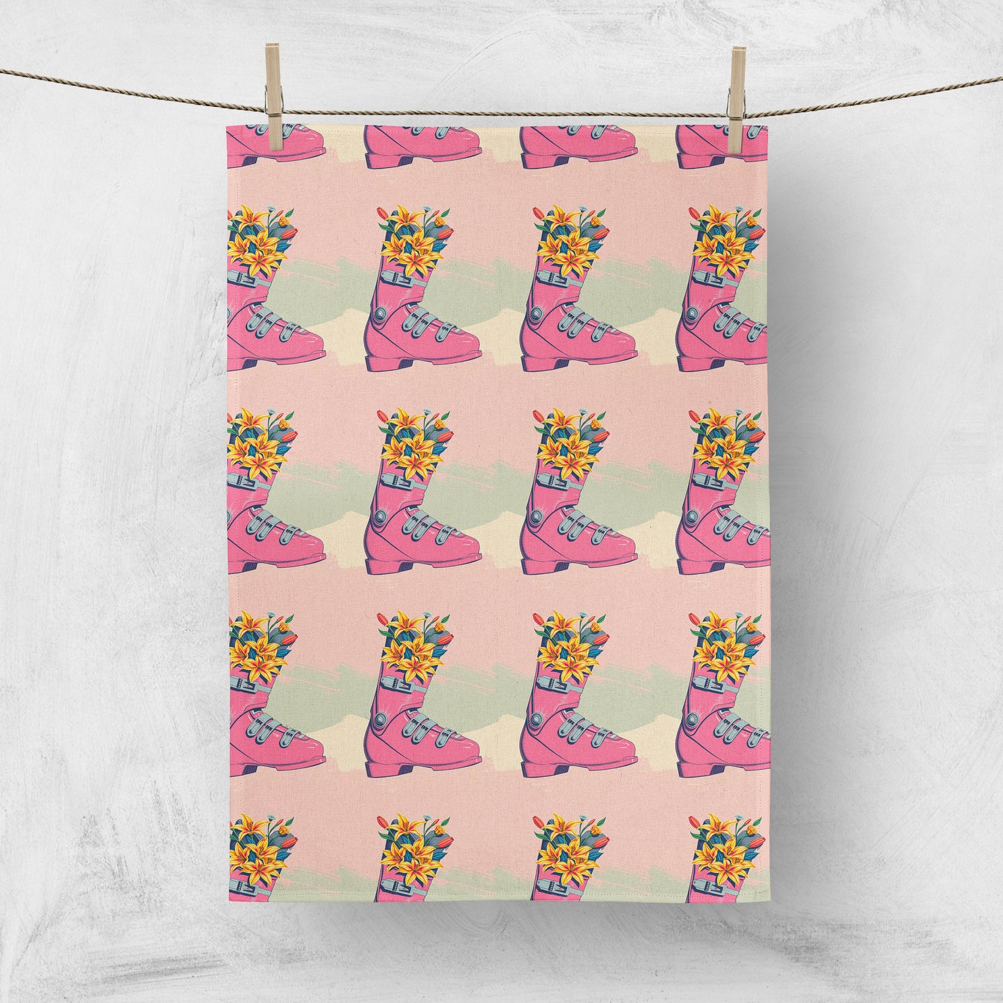 Tea towel Pink Ski boot bloom
