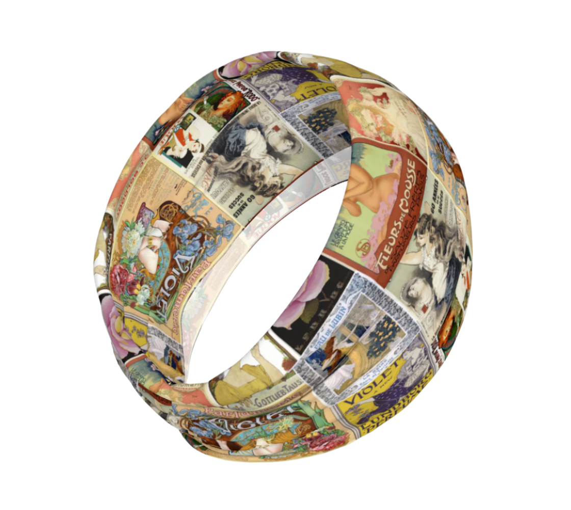 Bandeau ou foulard en collage d'art vintage parfumé entièrement fabriqué au Canada, cadeau parfait pour tous