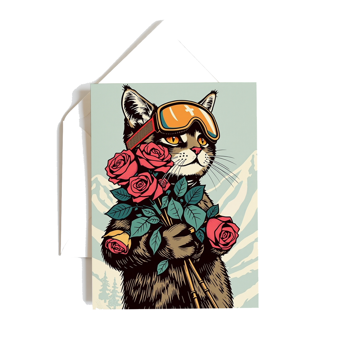 Greeting Cards in Ski kitty flowers set of 3 cards made in montreal