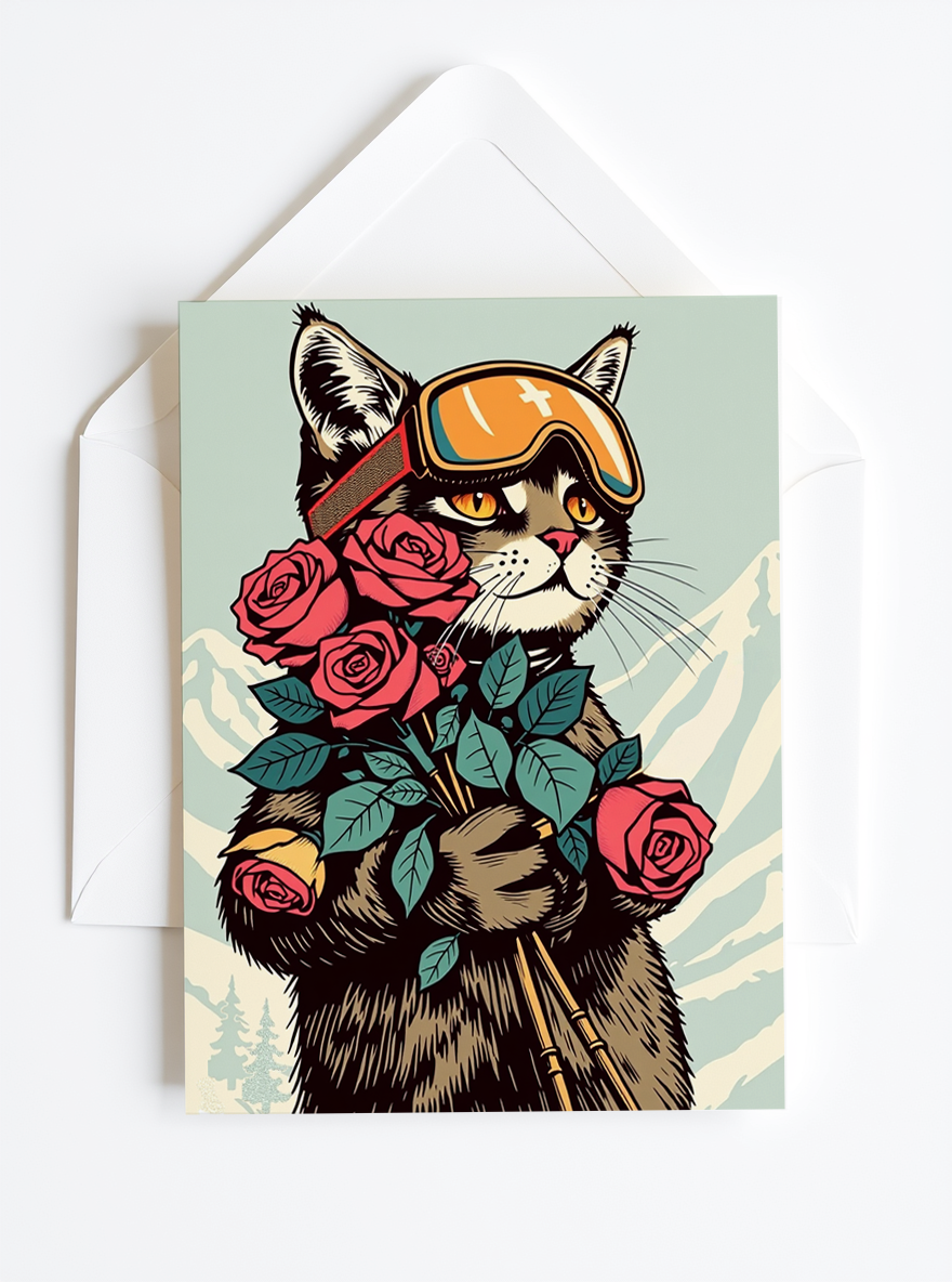 Greeting Cards in Ski kitty flowers set of 3 cards made in montreal