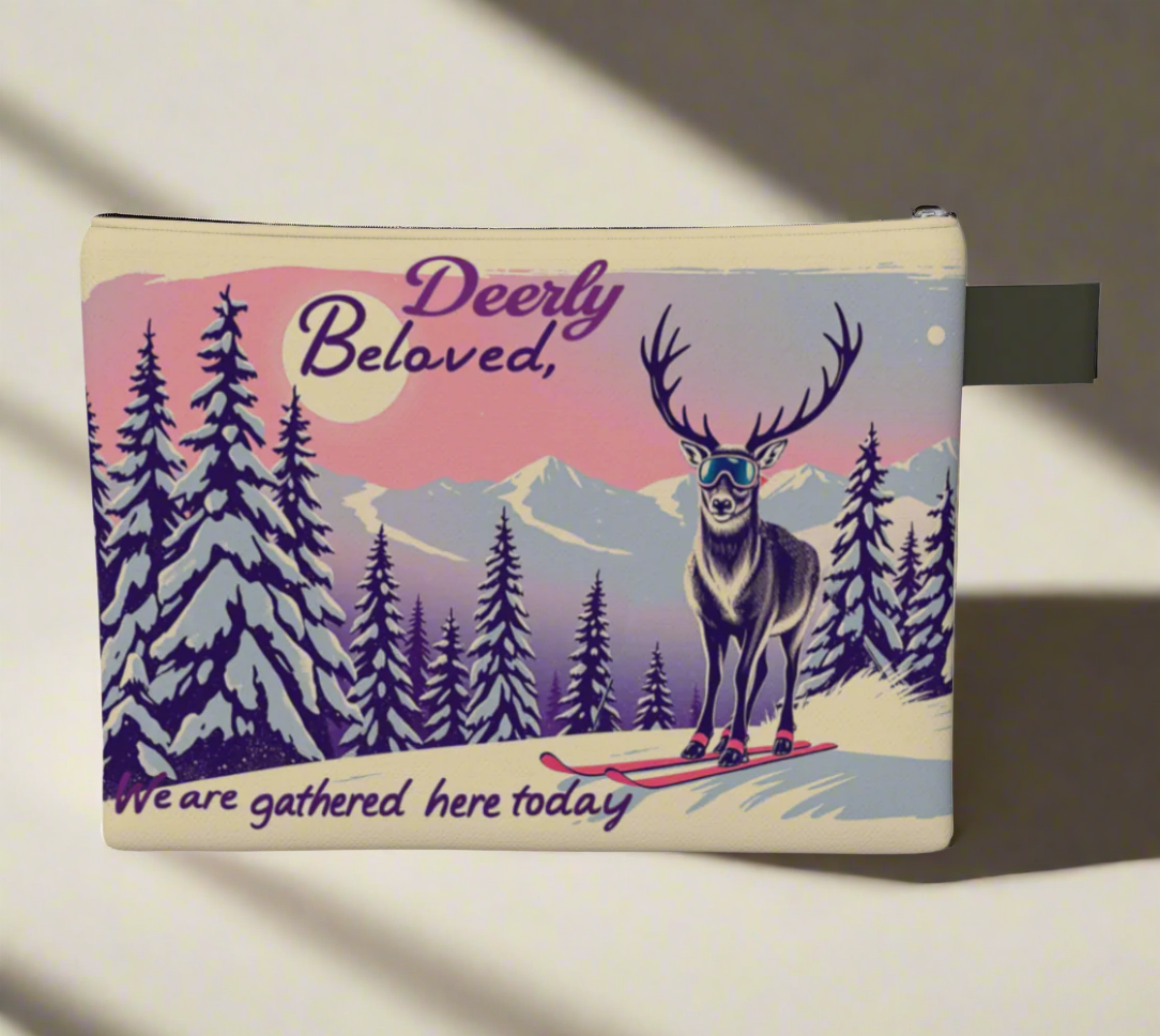 Wristlet carry-all Ski Art Deer ly beloved made in Canada