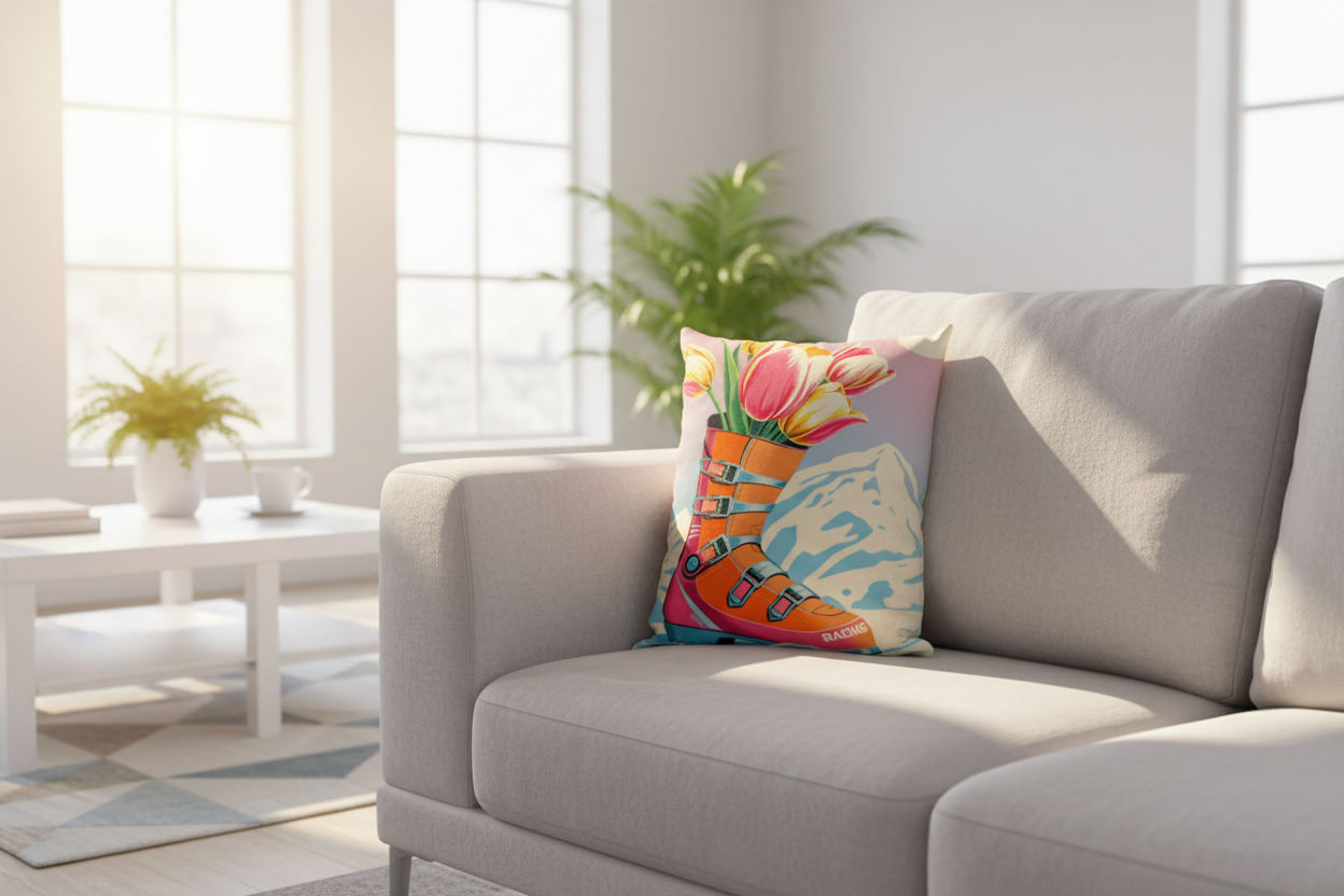 Pillow cover Spring Skiing in Ski book floral art