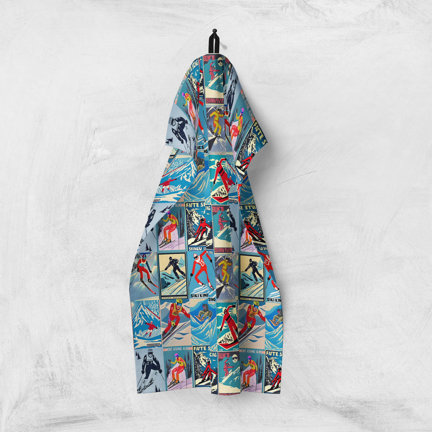 Tea towel home decor in Vintage Style Men Skier Art Collage Art for your kitchen or hang on your walls