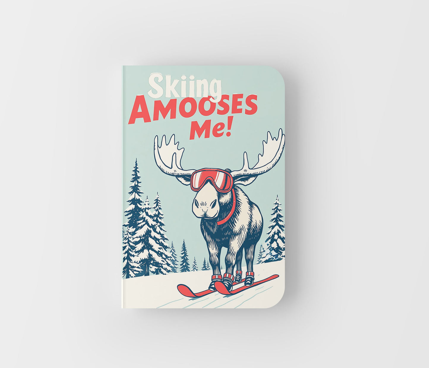 Notebook in Moose Ski Theme for journaling your skiing adventures or use as a photo album