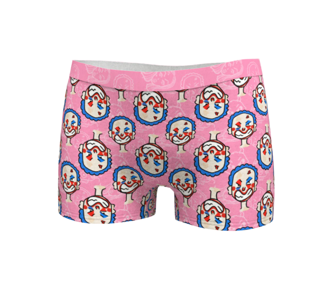 Boyshorts Boxers in pink Clowns made in Montreal Canada