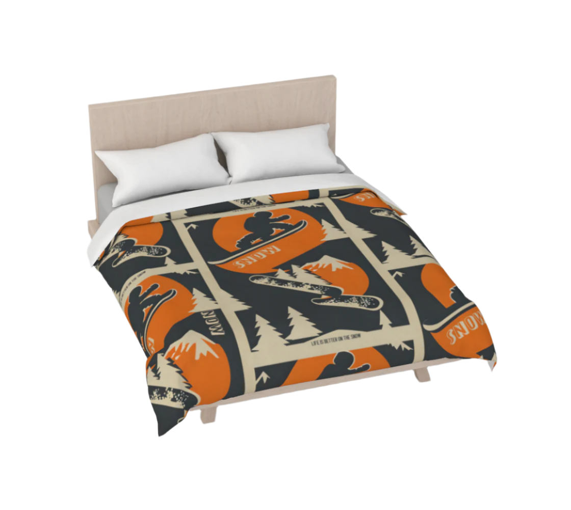 Duvet Cover in Snowboarding Collage for the nicest sleep. Made of quality 100% cotton in Canada