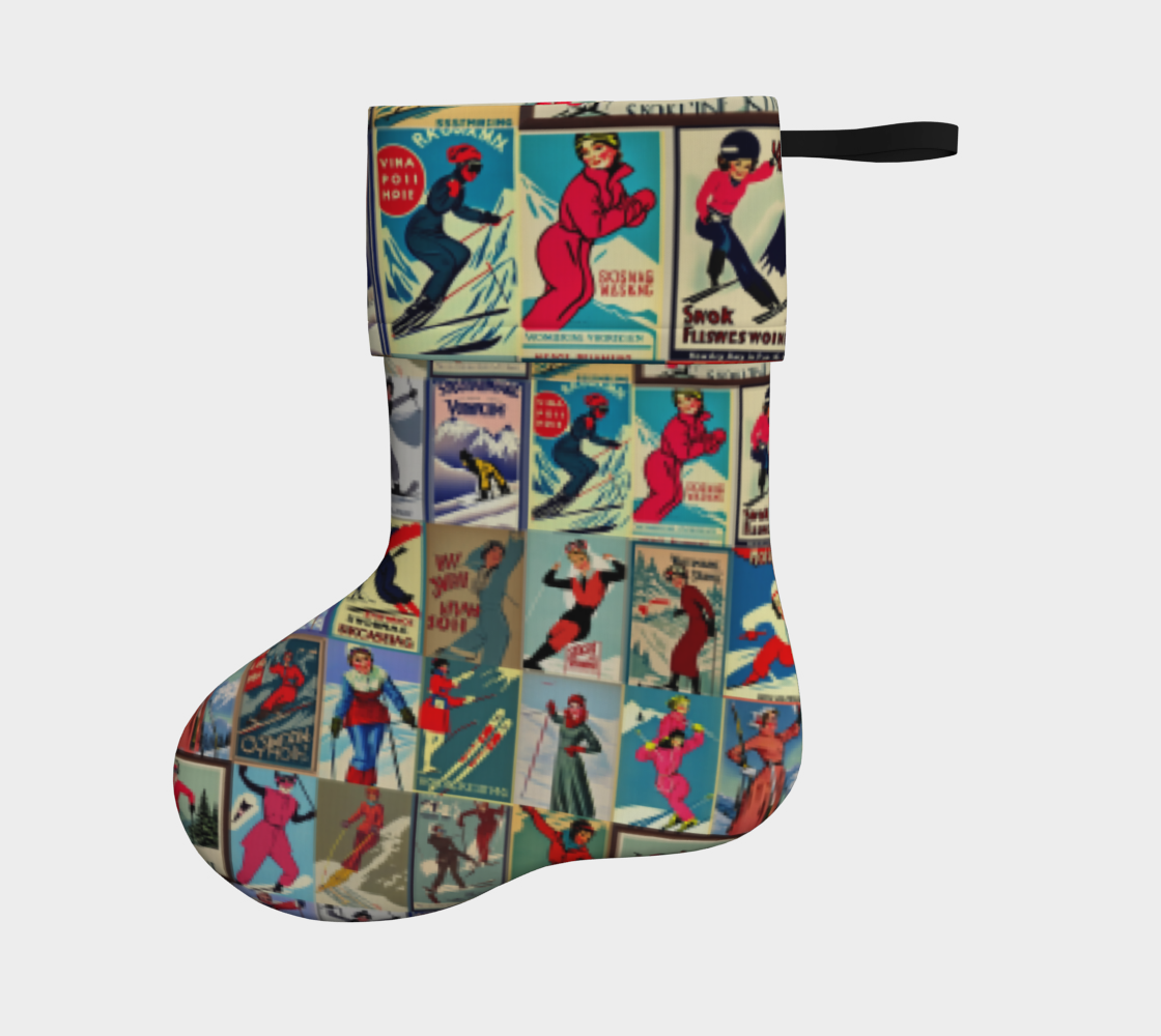 Stockings, in red ski Vintage inspired art Made in Canada