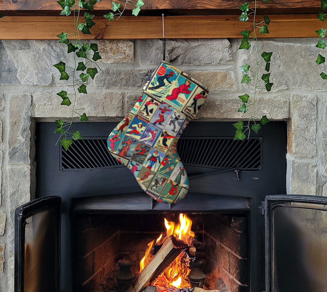 Stockings, in red ski Vintage inspired art Made in Canada