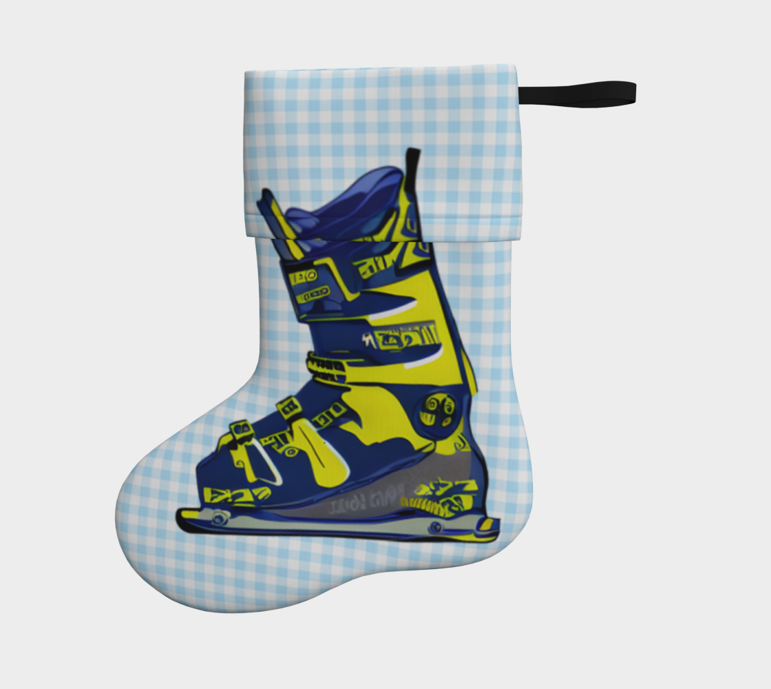 Bas de Noël de bottes de ski bleu et jaune
