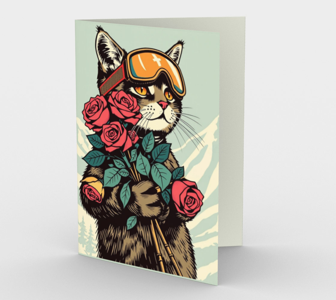 Greeting Cards in Ski kitty flowers set of 3 cards made in montreal