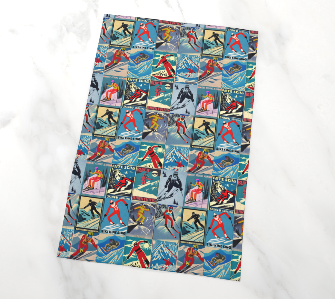 Tea towel home decor in Vintage Style Men Skier Art Collage Art for your kitchen or hang on your walls