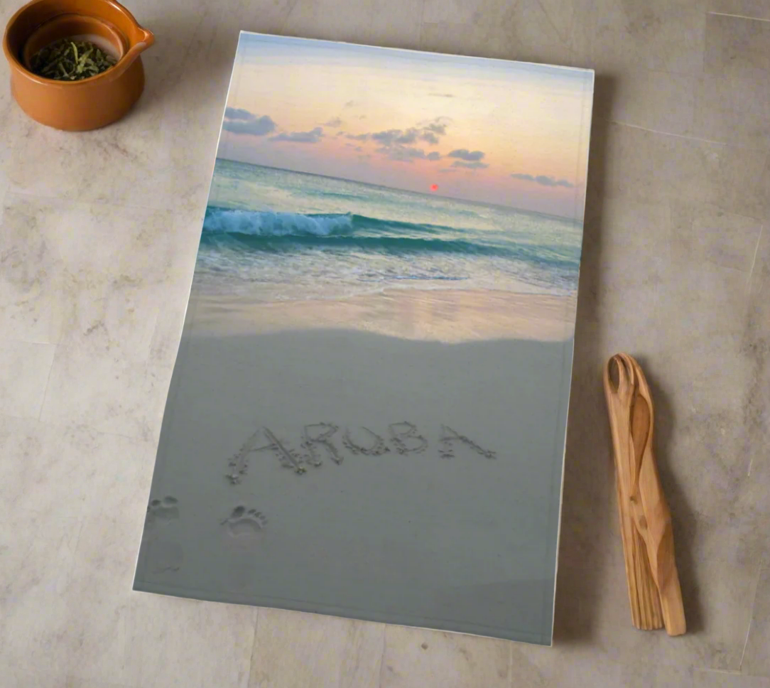 Tea towel wall Art with beautiful Aruba sunset Linen Cotton